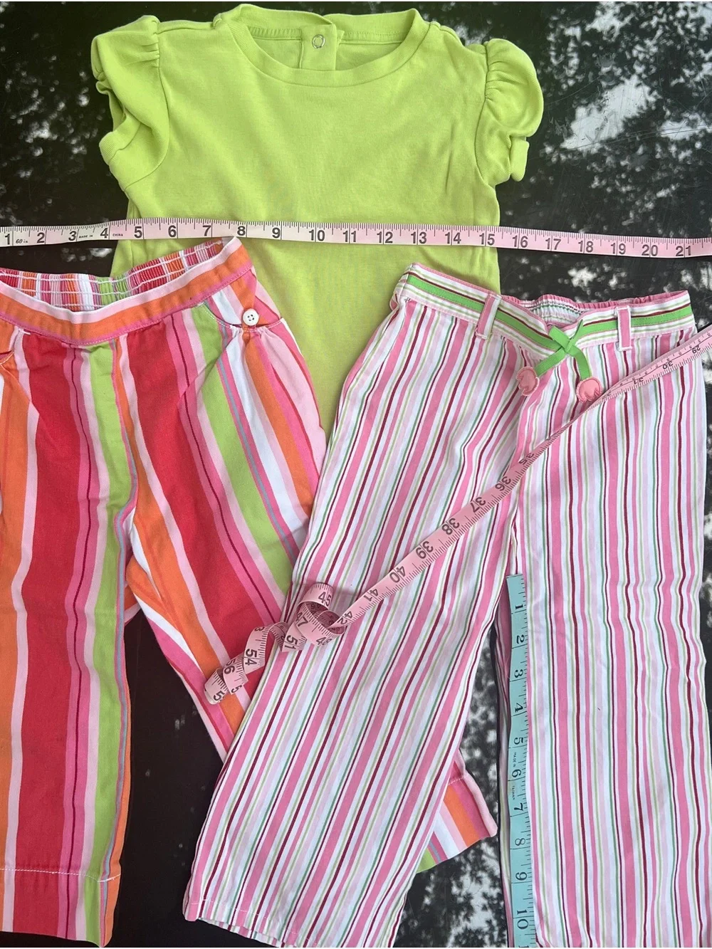 Y2K Gymboree Girls 3T 3pc Green Ruffle Tee & 2 Striped Knit Pants Set